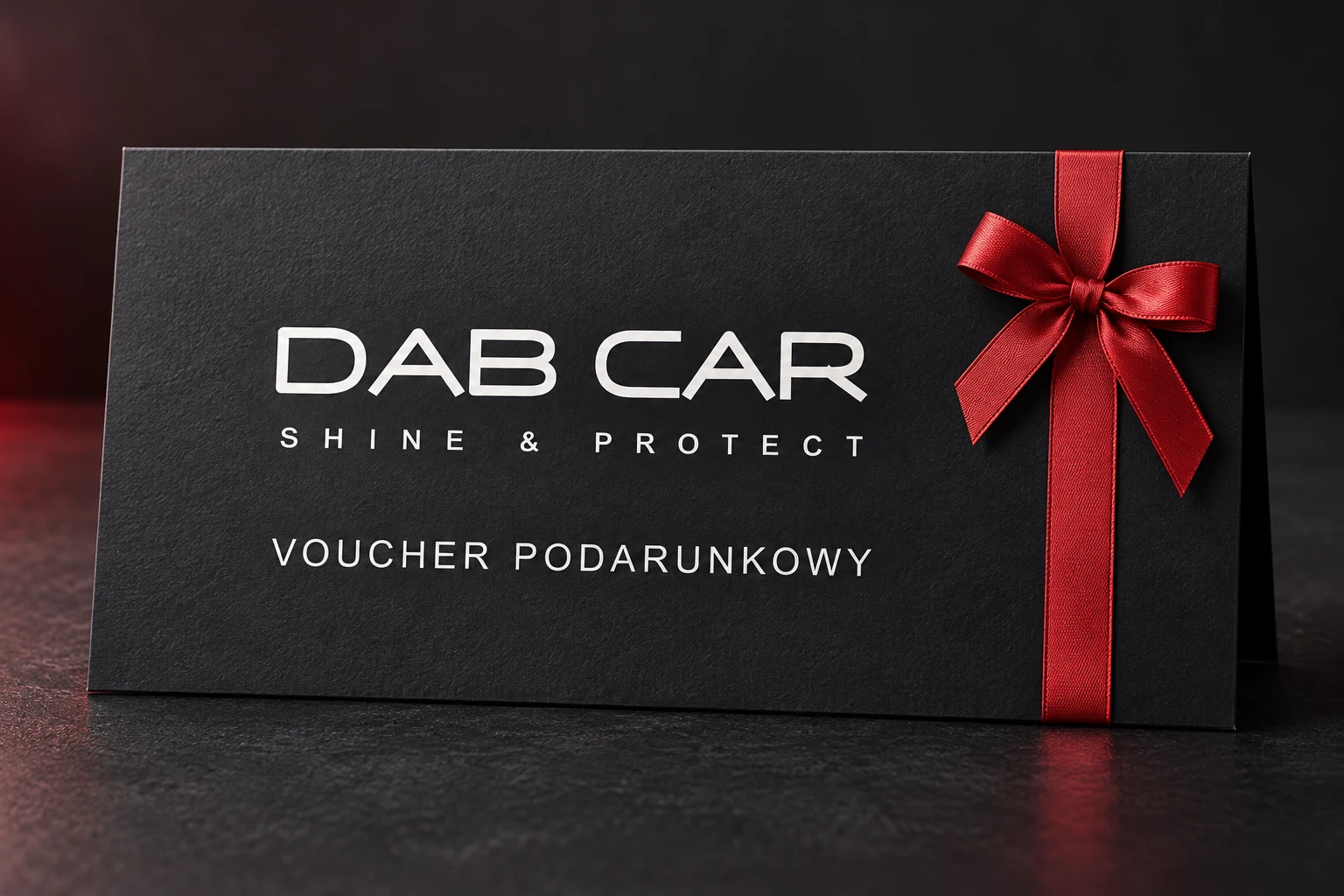 Składany voucher podarunkowy DAB CAR — wizualizacja projektu